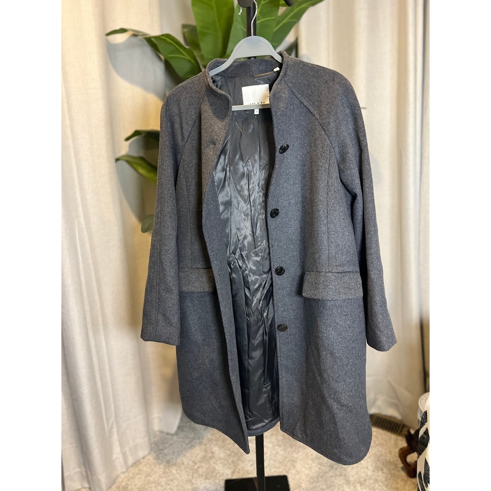 Lark & Ro Womens Gray Wool Blend Mock Neck Button Front Car Coat Size 12